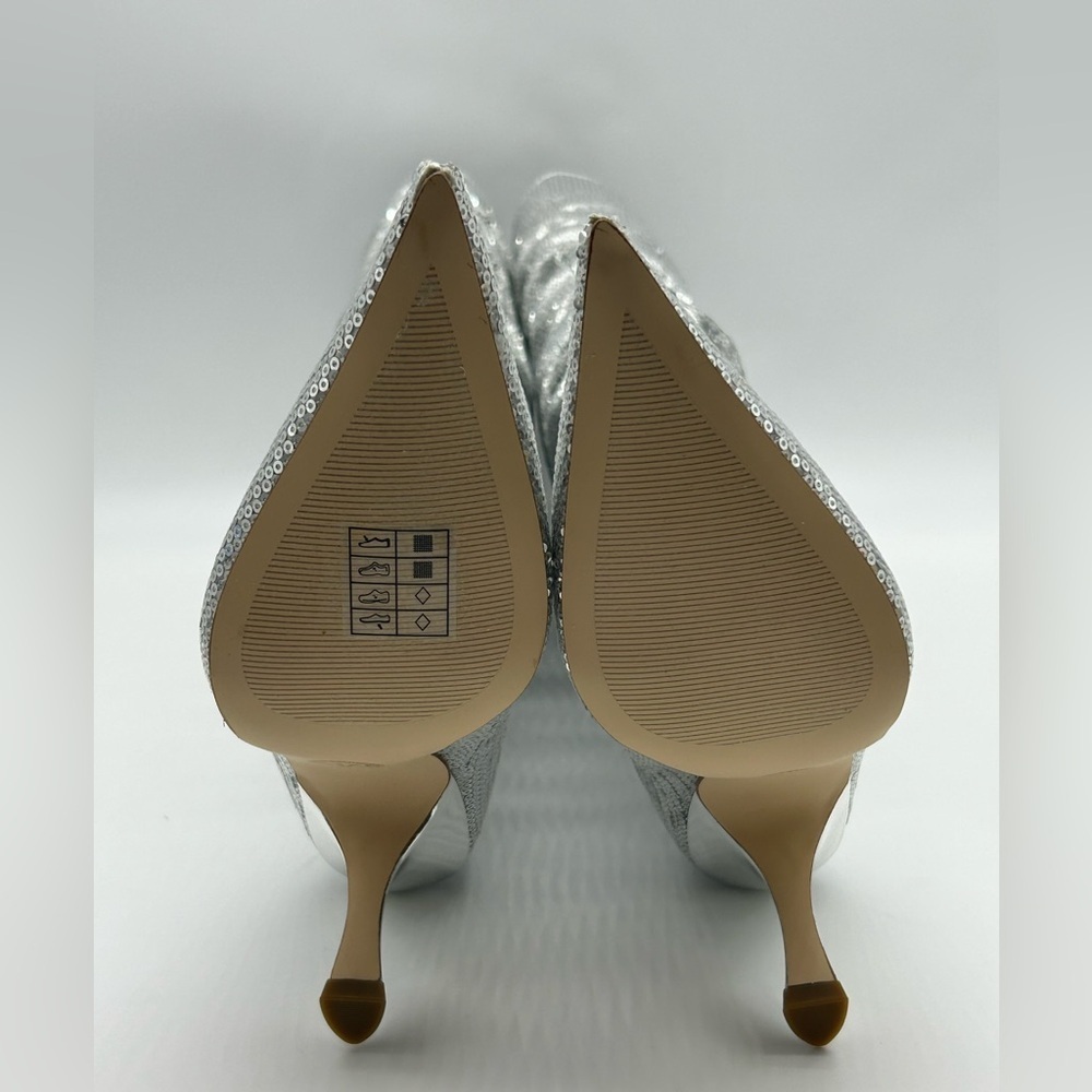 Michael Kors Luna Sequin Boots Silver Pointed Toe Slouchy Heels Women’s 6.5M NIB - Picture 11 of 14